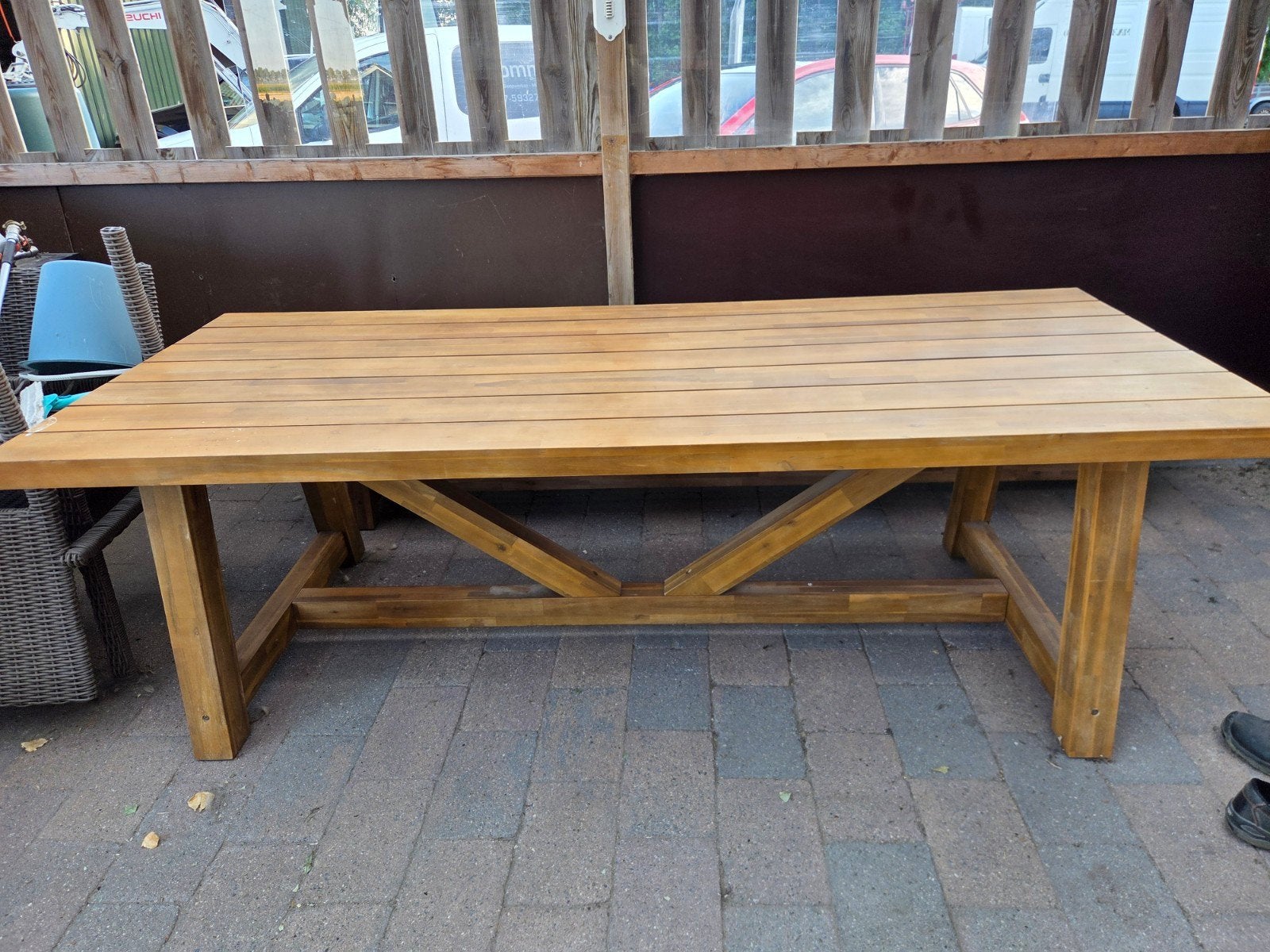 Zeer mooie houten tafel met bank - Zo goed als nieuw, Tuin en Terras, Ophalen of Verzenden, Zo goed als nieuw, Rechthoekig, Hout