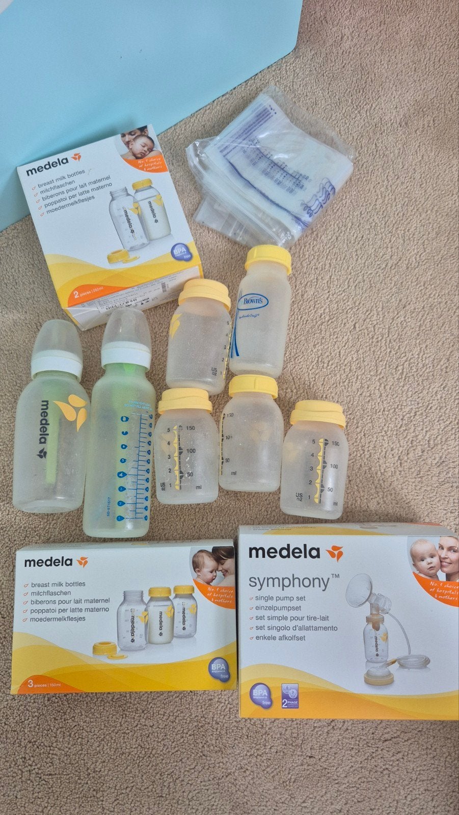 Medela Borstkolf en Moedermelkflesjes Set alles, Ophalen of Verzenden, Gebruikt, Borstkolf