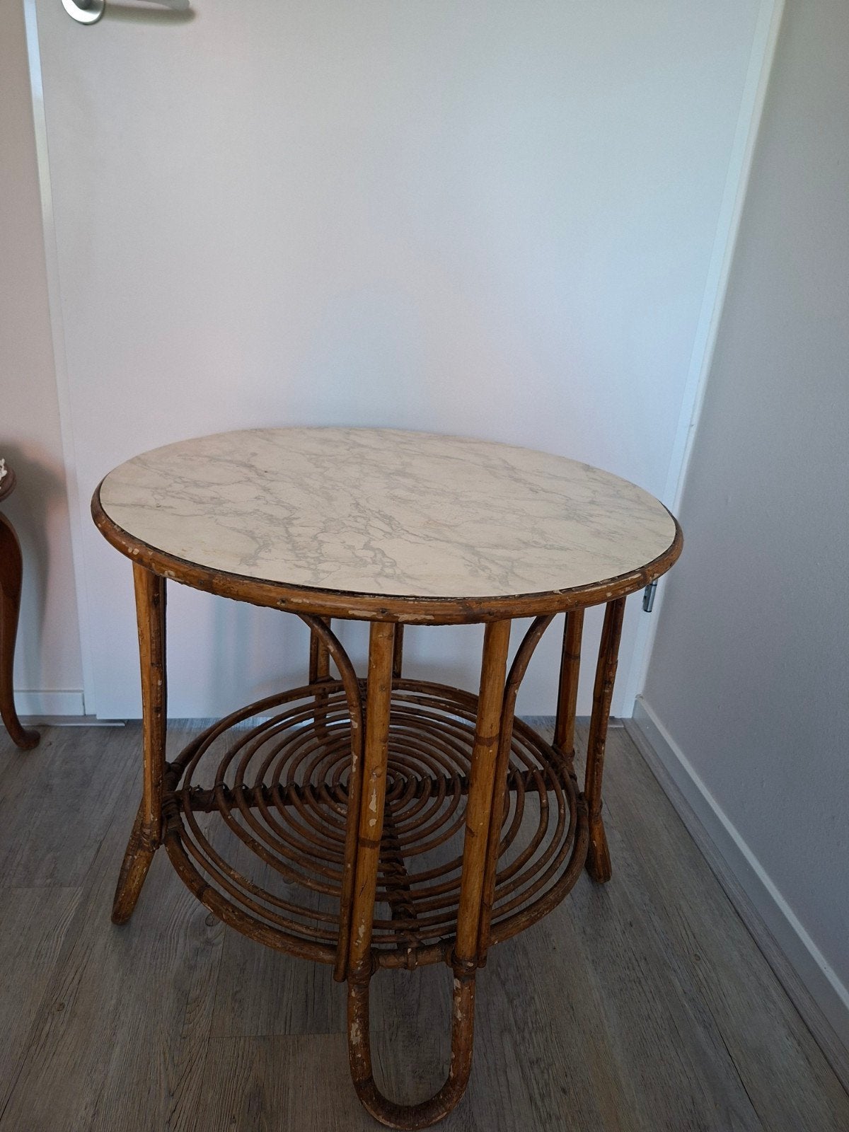 Bamboe tafeltje, Huis en Inrichting, Gebruikt, Rond, 55 tot 75 cm, Hout