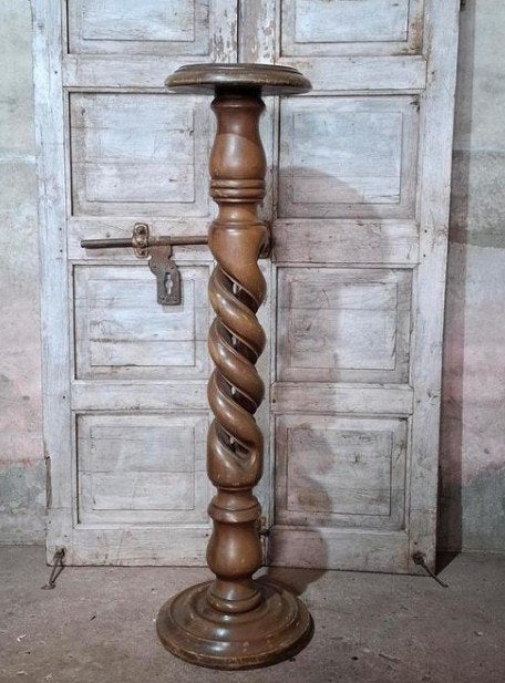 Oude vintage hout barney twist zuil piedestal sokkel pilaar, Gebruikt, T, Ophalen of Verzenden, N