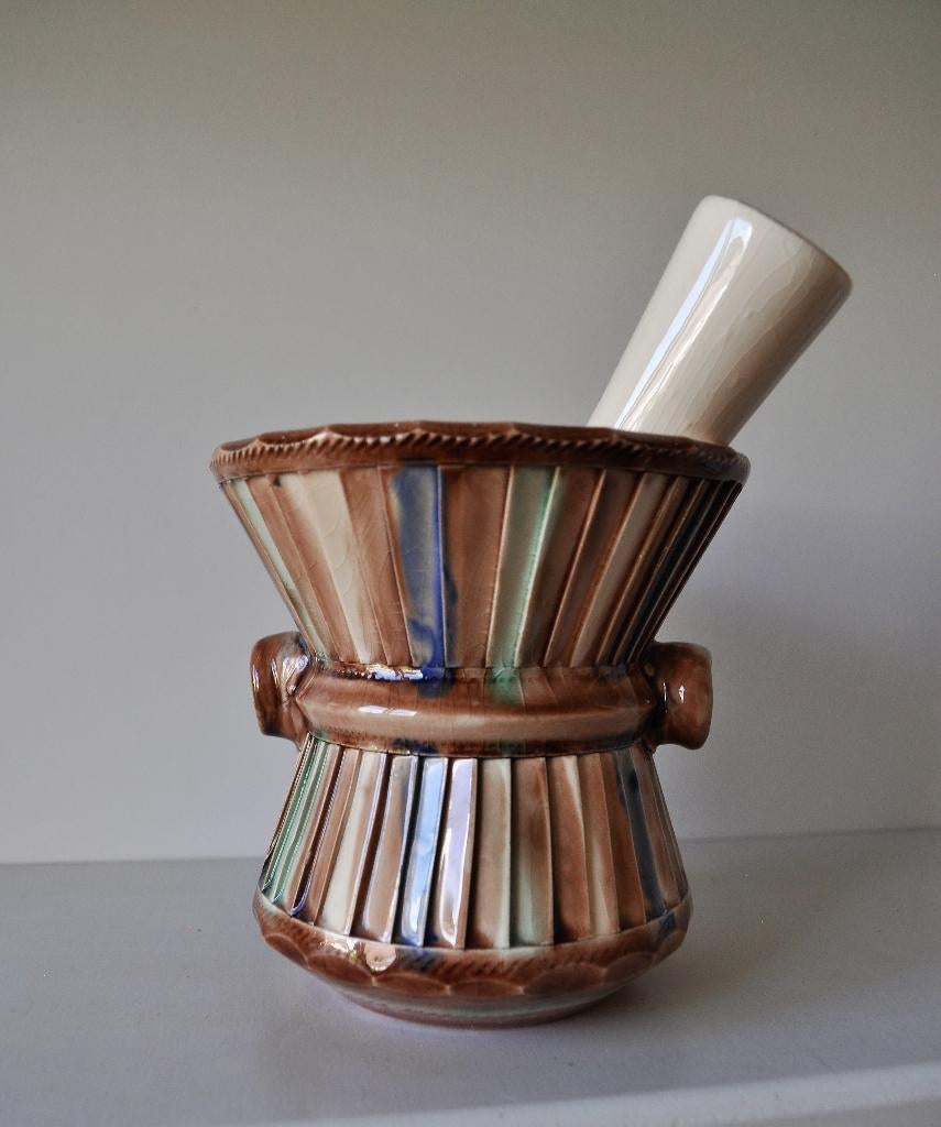 Vintage KLEINE Vijzel met Stamper Fries Kerfsnede 10 cm, Antiek en Kunst, Ophalen