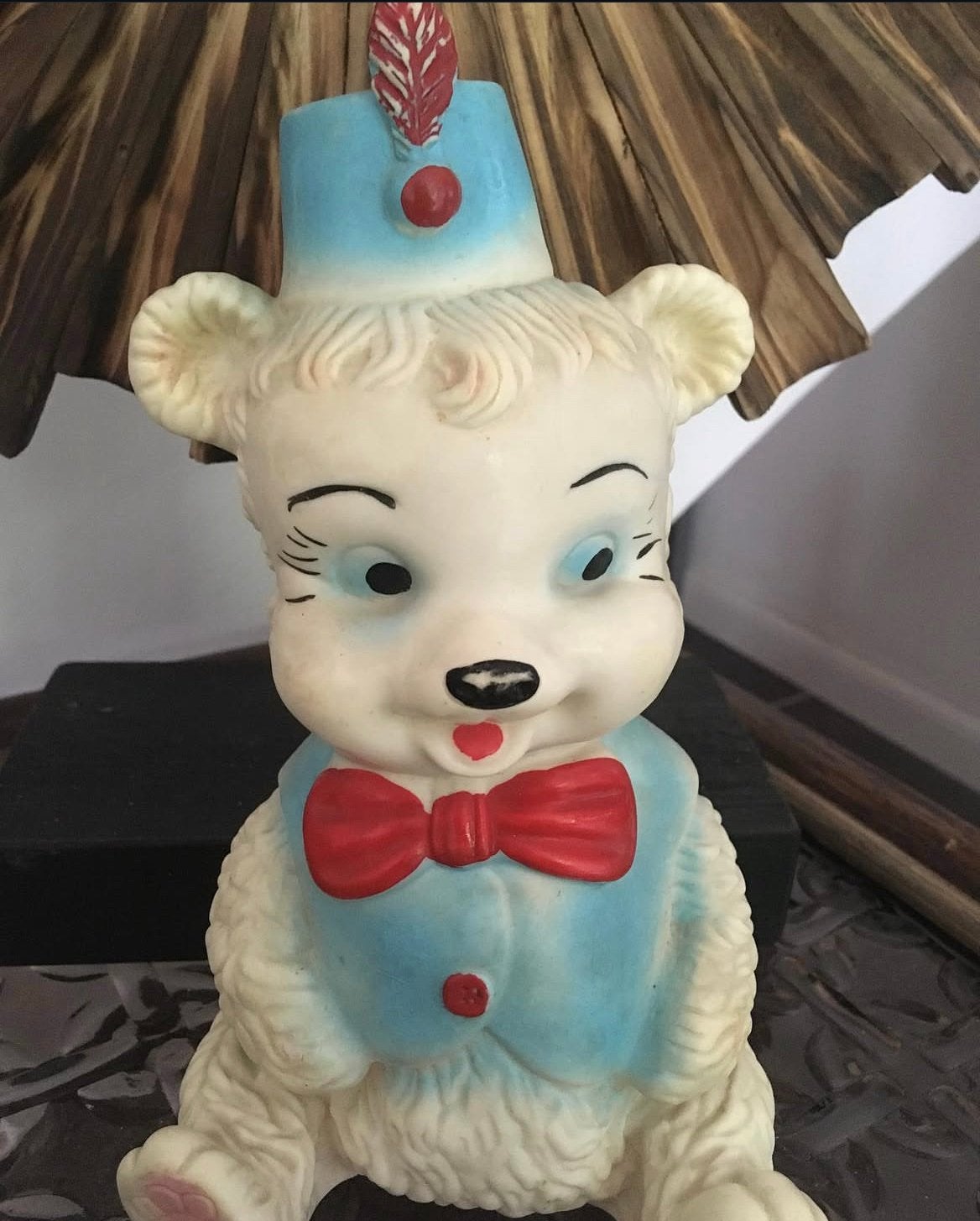 Vintage Rubbertoys 2 x Piepbeesten - Beer met Hoedje, Verzenden, Gebruikt, Overige typen, Met geluid