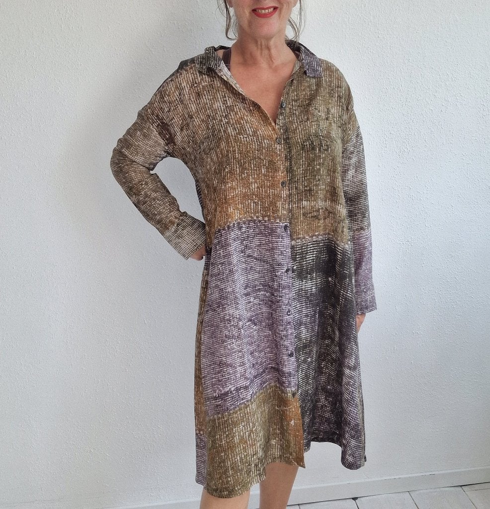 OSKA jurk met patchworkdessin | Maat 1 | Patchworkdessin |, Maat 38/40 (M), Meerkleurig, Nijmegen, Verhip-vintage.nl