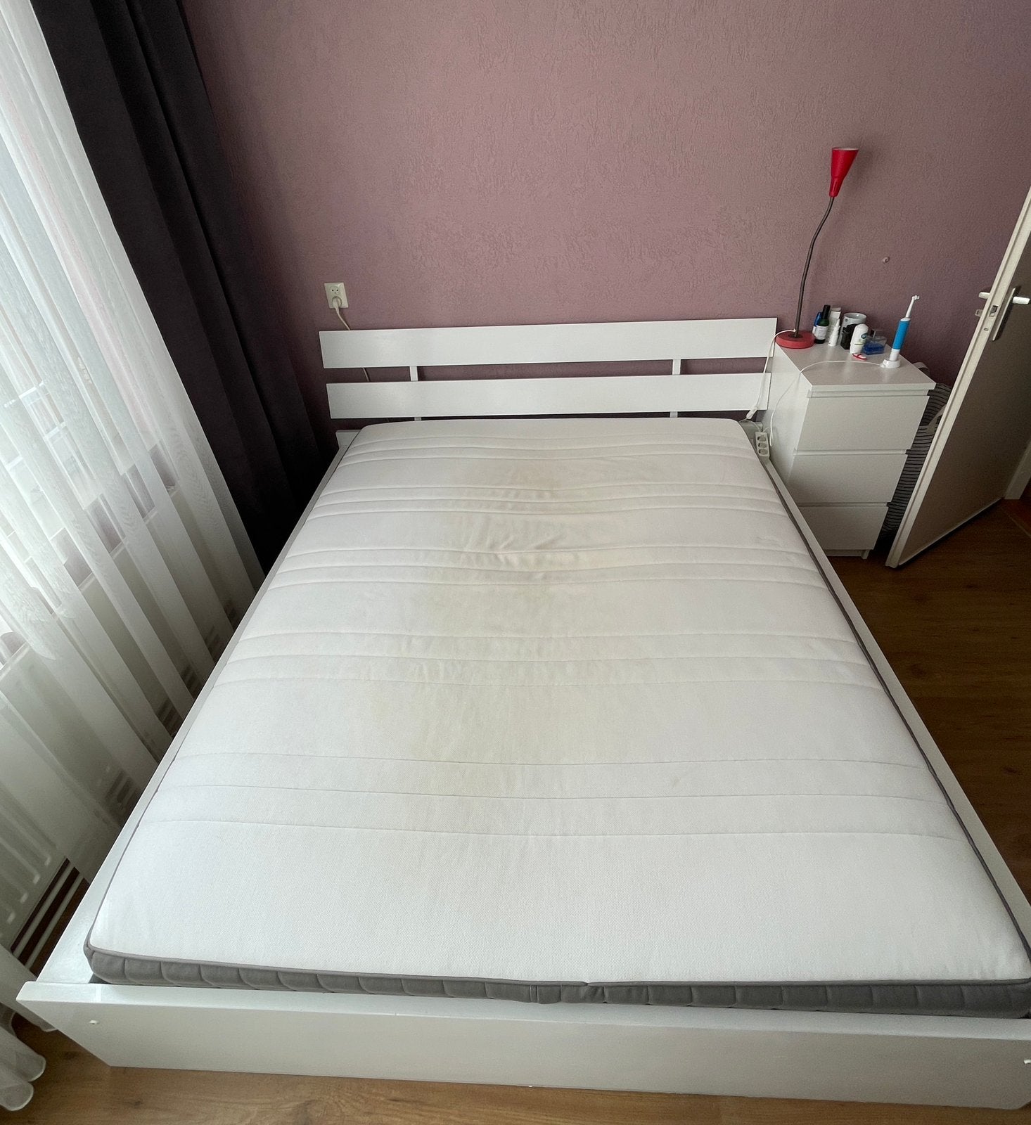 IKEA bed met HÖVÅG matras 160x200 - gratis ophalen, Ophalen, Gebruikt, Wit, Tweepersoons