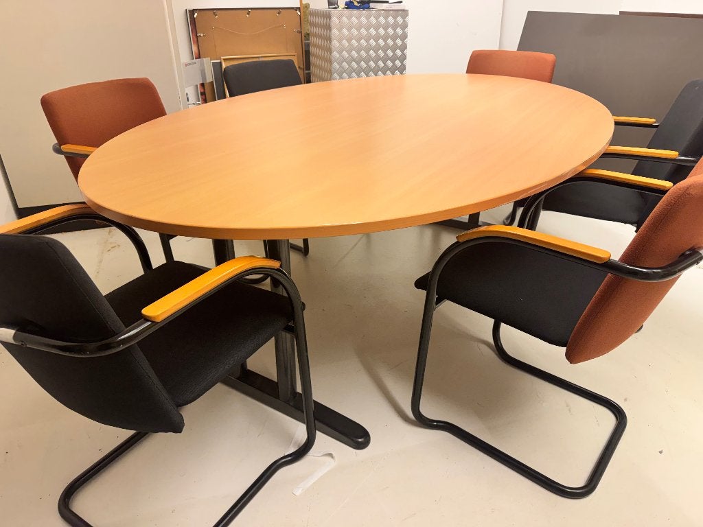 Vergadertafel met 6 stoelen, Ophalen, 100 tot 150 cm, 200 cm of meer, Vijf personen of meer