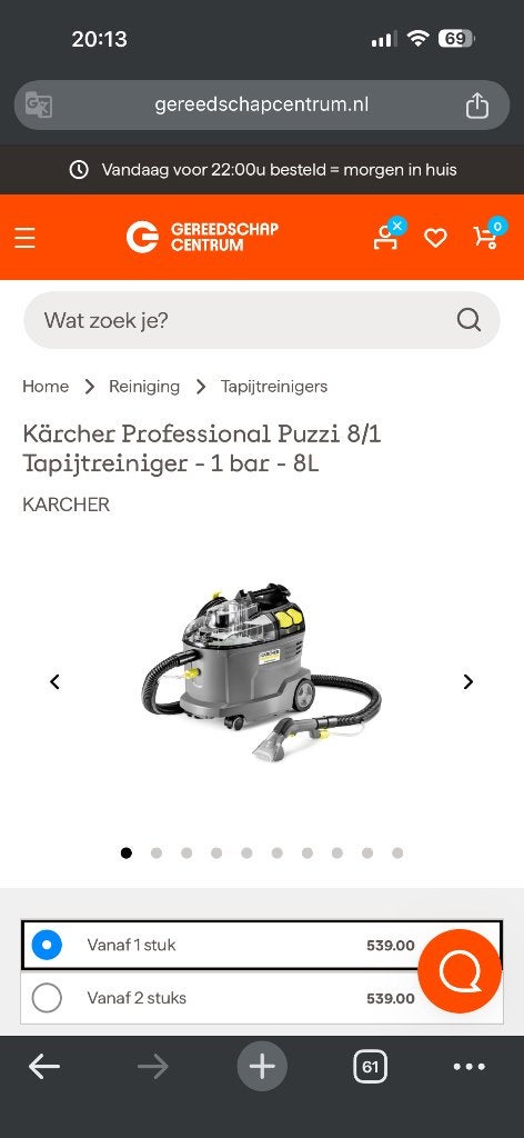 Tapijtreiniger Kärcher Puzzi 8/1, Ophalen, Nieuw