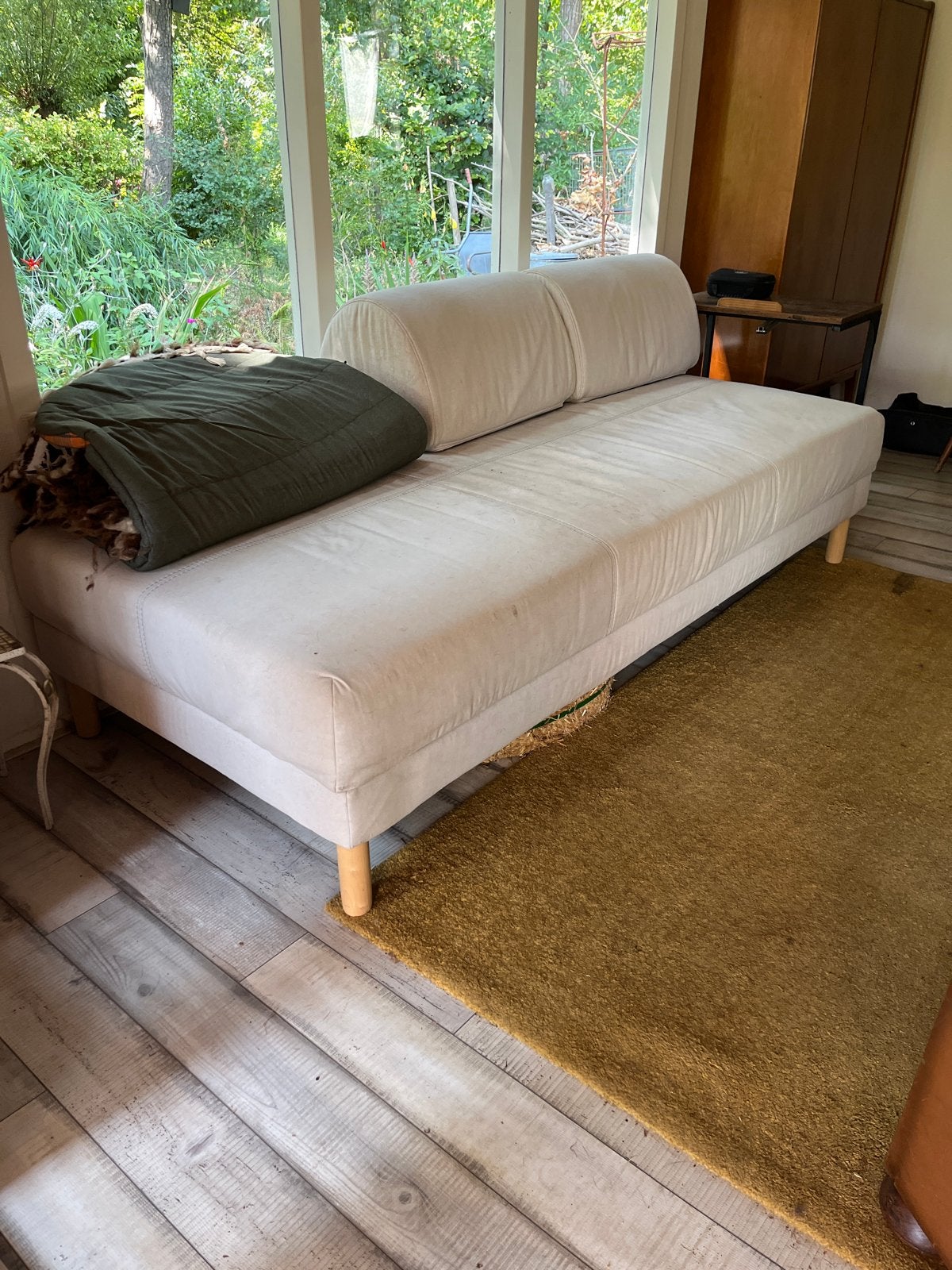 IKEA Flottebo slaapbank beige/zand met opbergruimte, Ophalen, Gebruikt, 90 cm, Eenpersoons
