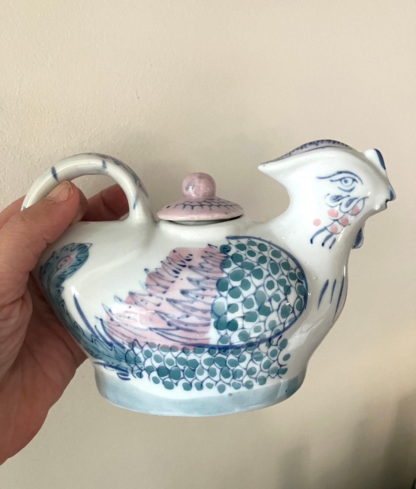 Vintage 70s kip vogel design theepot servies wit gekleurd, Ophalen