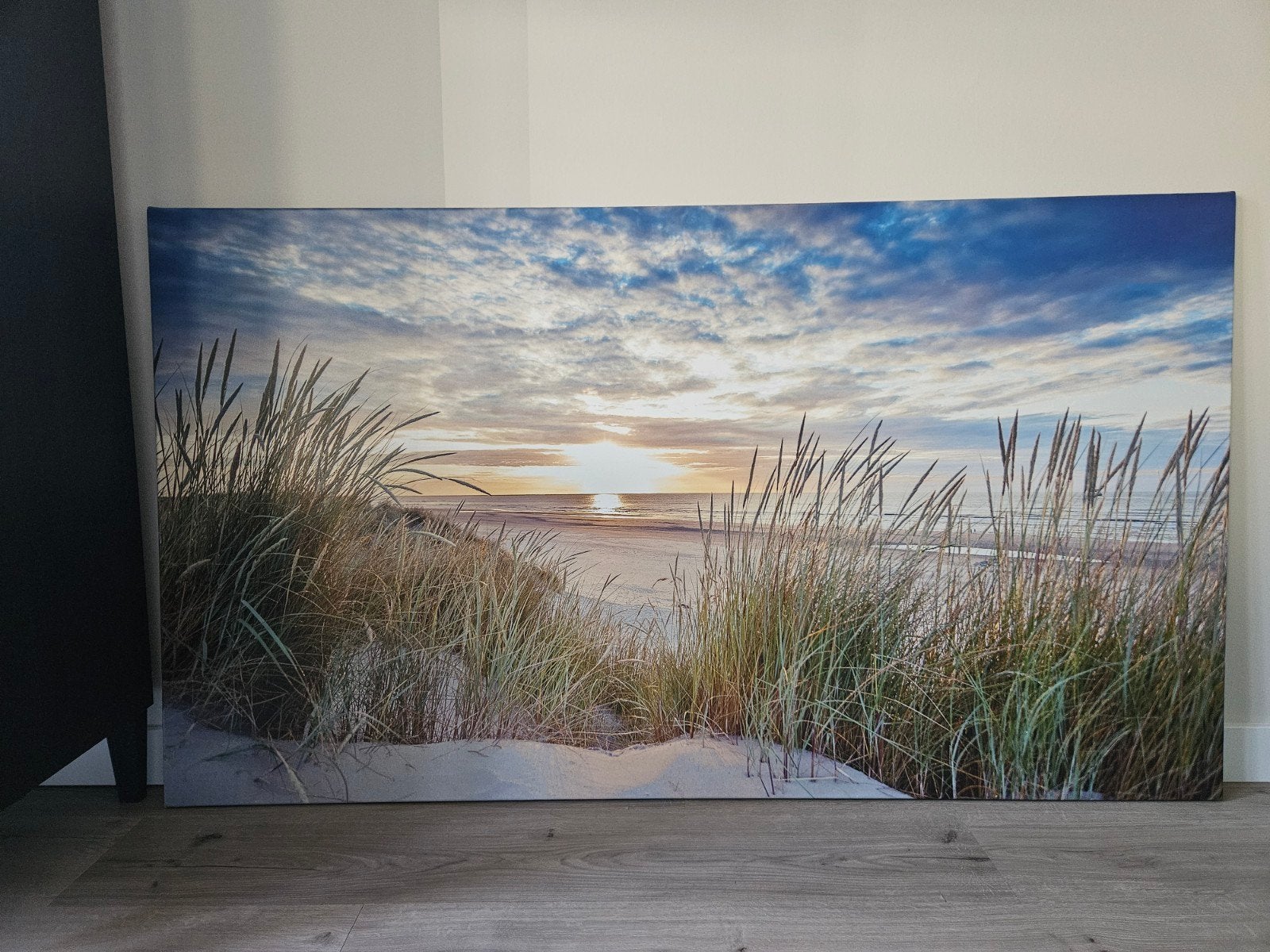 Foto op canvas - Zonsondergang strand (160x90 cm), Huis en Inrichting, Ophalen, 125 cm of meer, Zo goed als nieuw, Foto of Poster