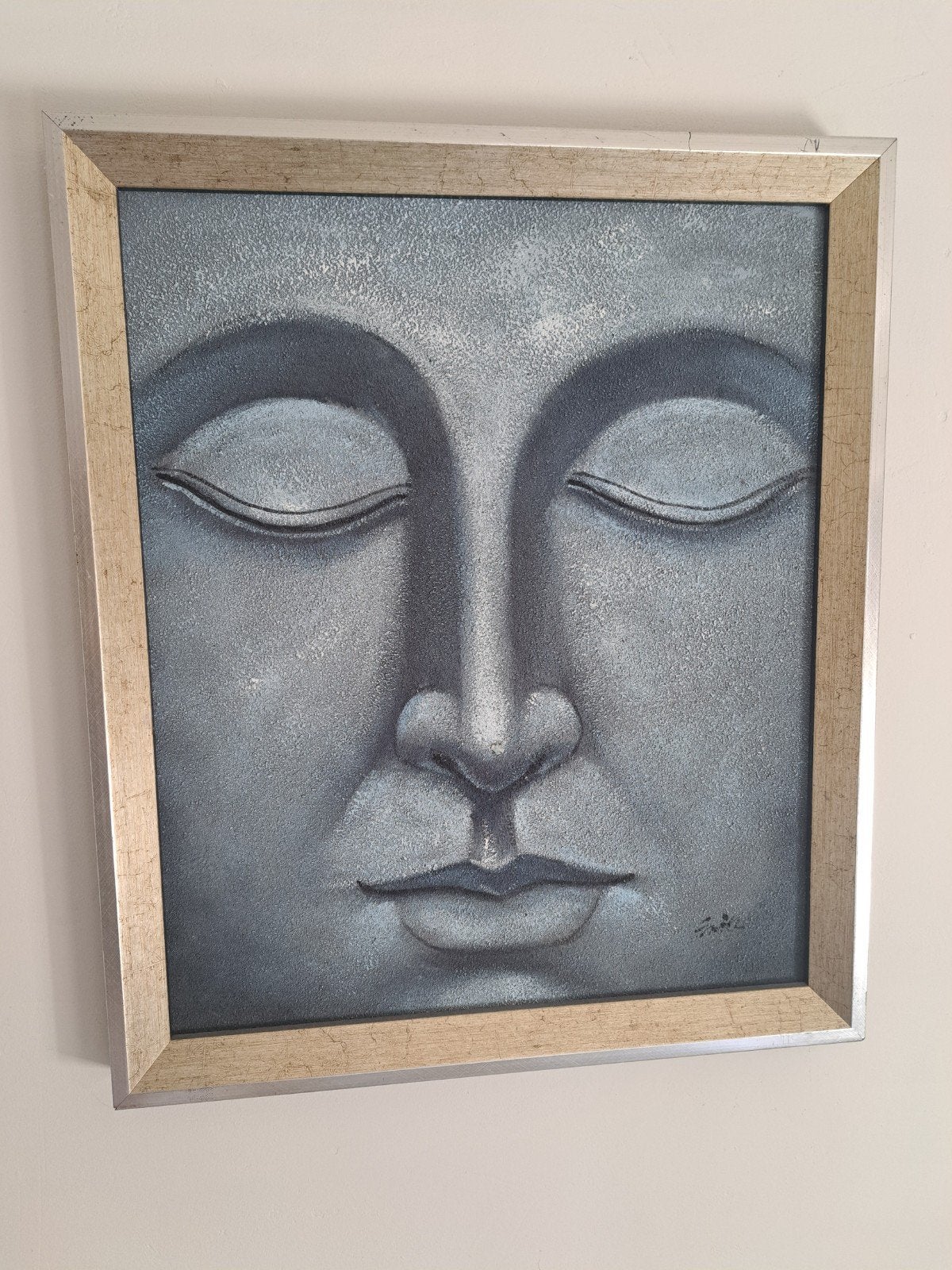 Boeddha schilderij met textuur en lijst, Acrylverf, Overig onderwerp, Ingelijst, Ophalen of Verzenden