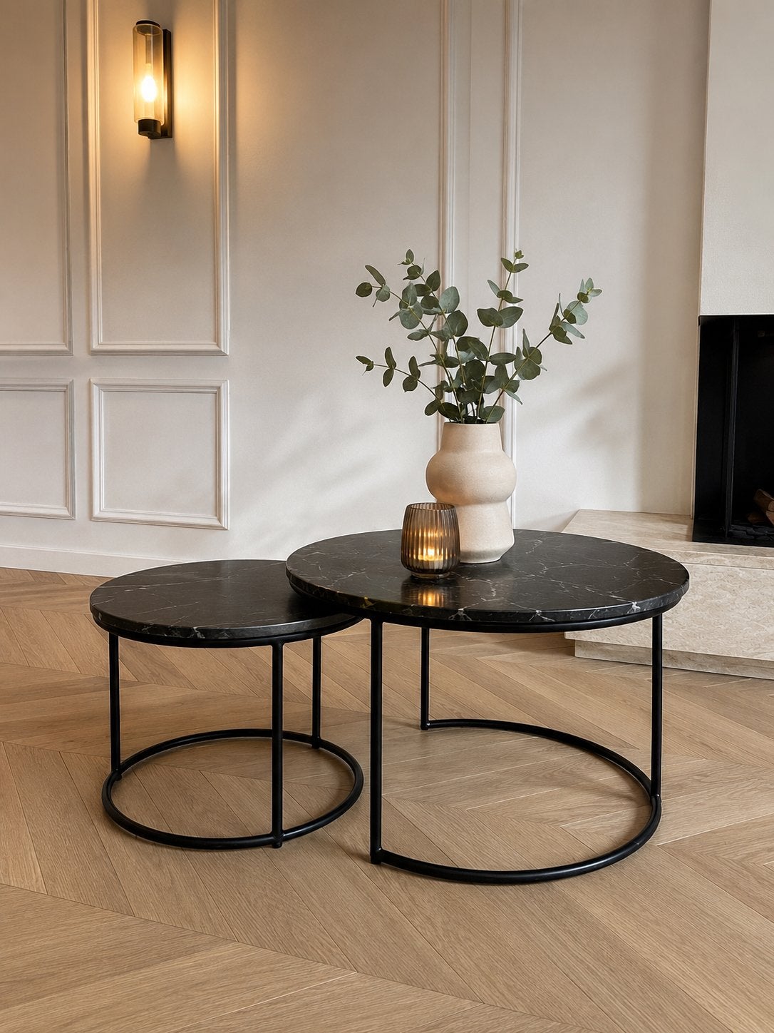 Set Marmeren Salontafels - Rond marmer zara home loods 5, Huis en Inrichting, Tafels | Bijzettafels, Overige materialen, Rond