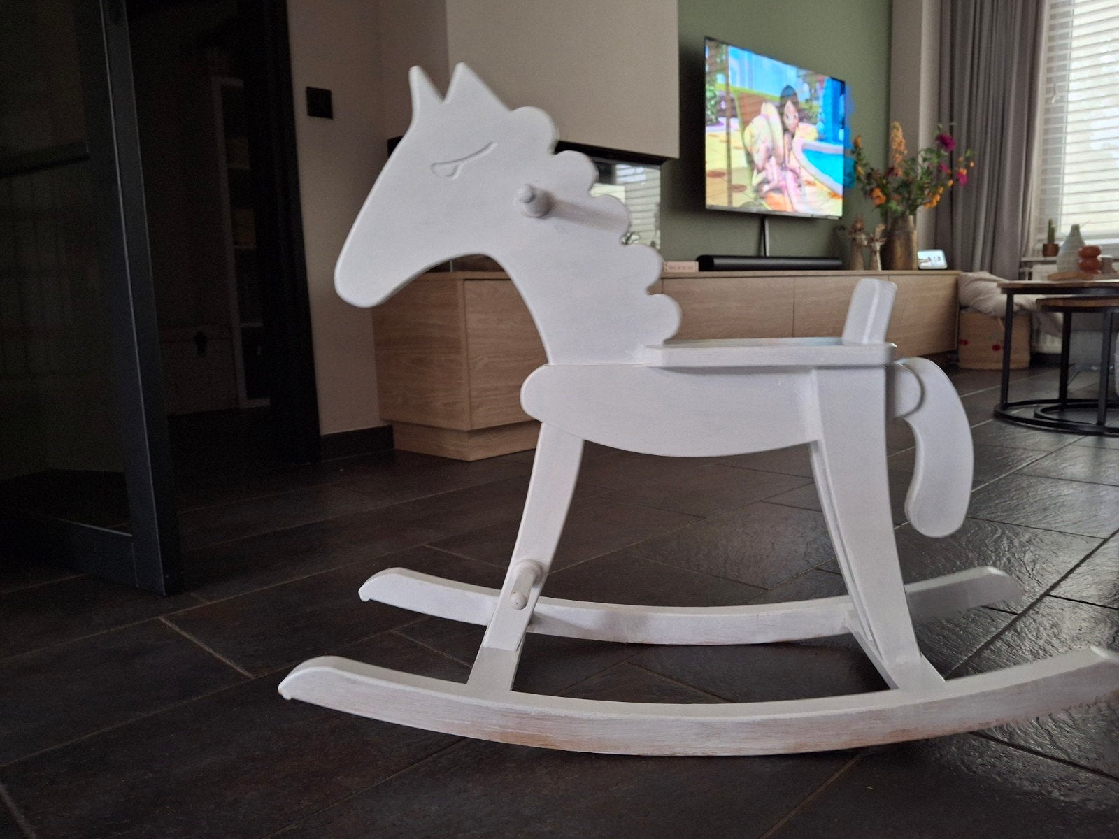 Wit houten hobbelpaard voor kinderen, Ophalen, Gebruikt, Rij- of Hobbelspeelgoed