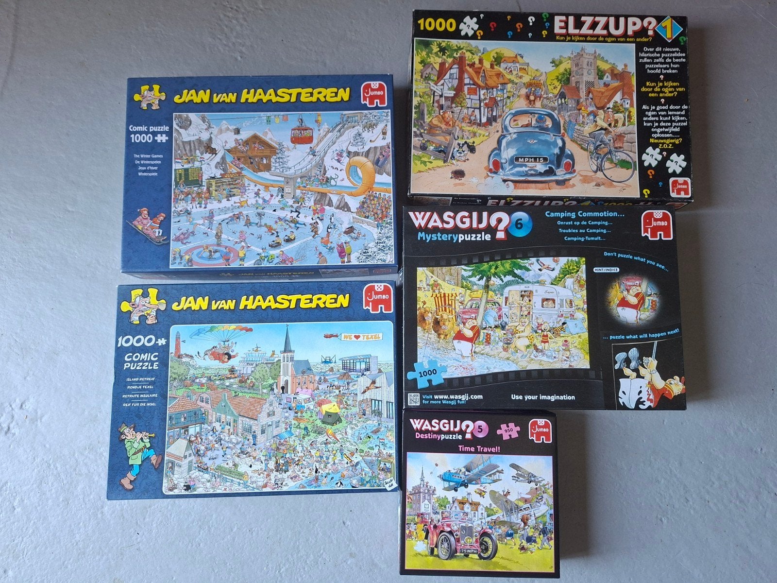 Jan van Haasteren, Wasgij en Elzzup puzzels - 6 stuks, Ophalen of Verzenden, 500 t/m 1500 stukjes, Zo goed als nieuw