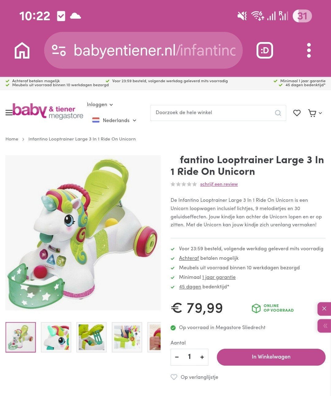 Looptrainer Infantino, Ophalen