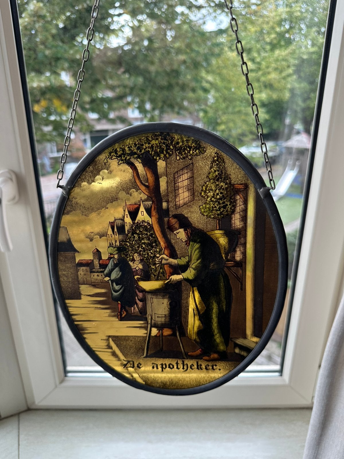 Glas in lood bordje ‘De Apotheker’, Antiek en Kunst, Ophalen