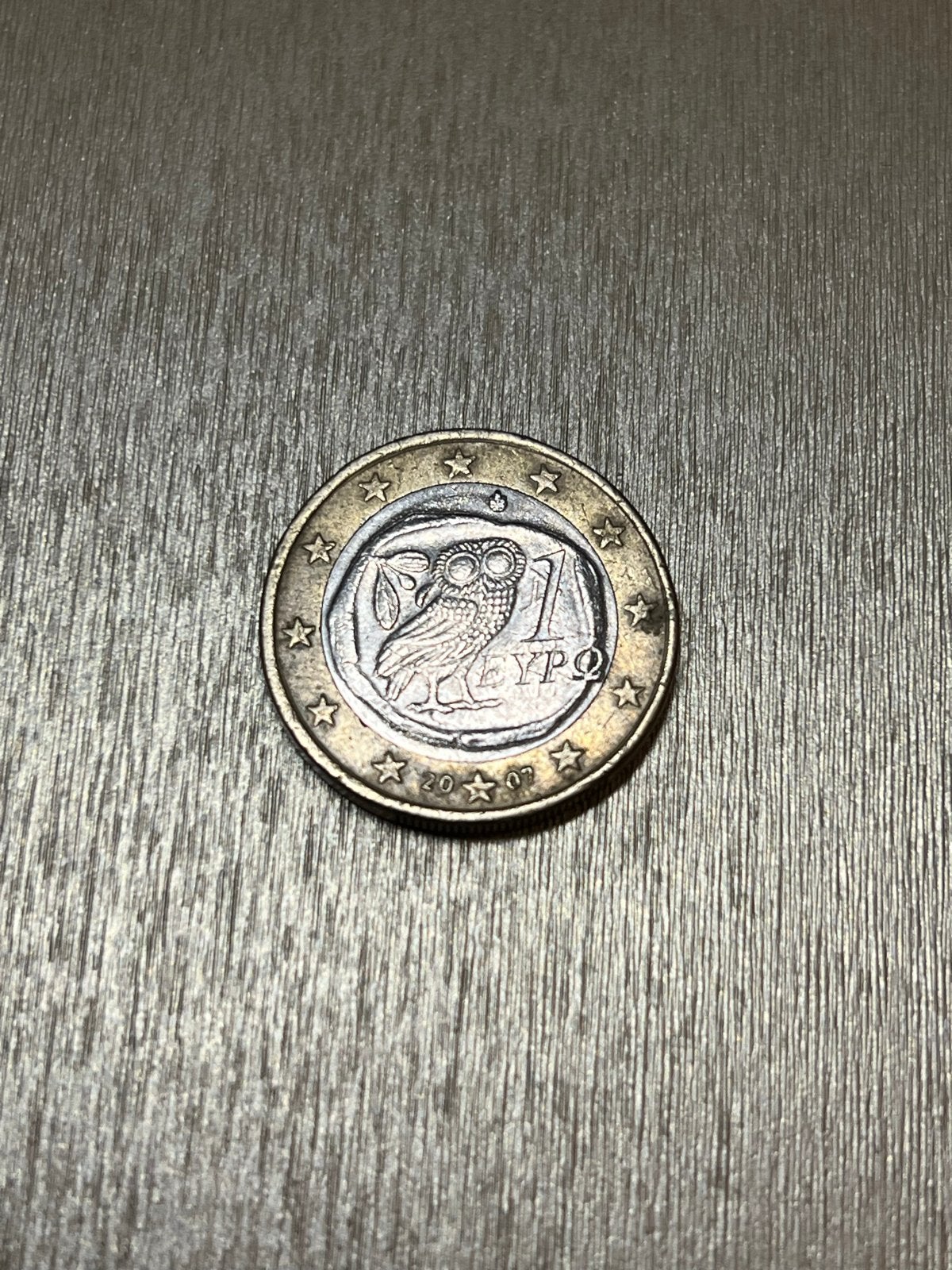 Griekse 1 Euro munt 2007 met uil, Postzegels en Munten, Munten | Europa | Euromunten, Verzenden, Griekenland, 1 euro, Losse munt