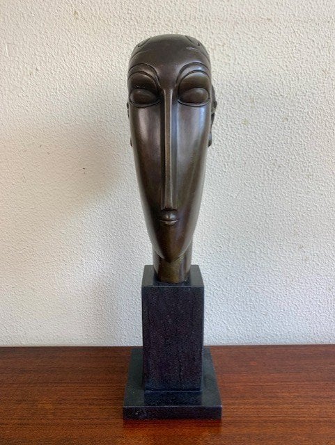 Bronzen Beeld naar Modigliani Tête de Femme Hoofd Vrouw, Buste, Ophalen of Verzenden, Brons, 20 - 50 cm