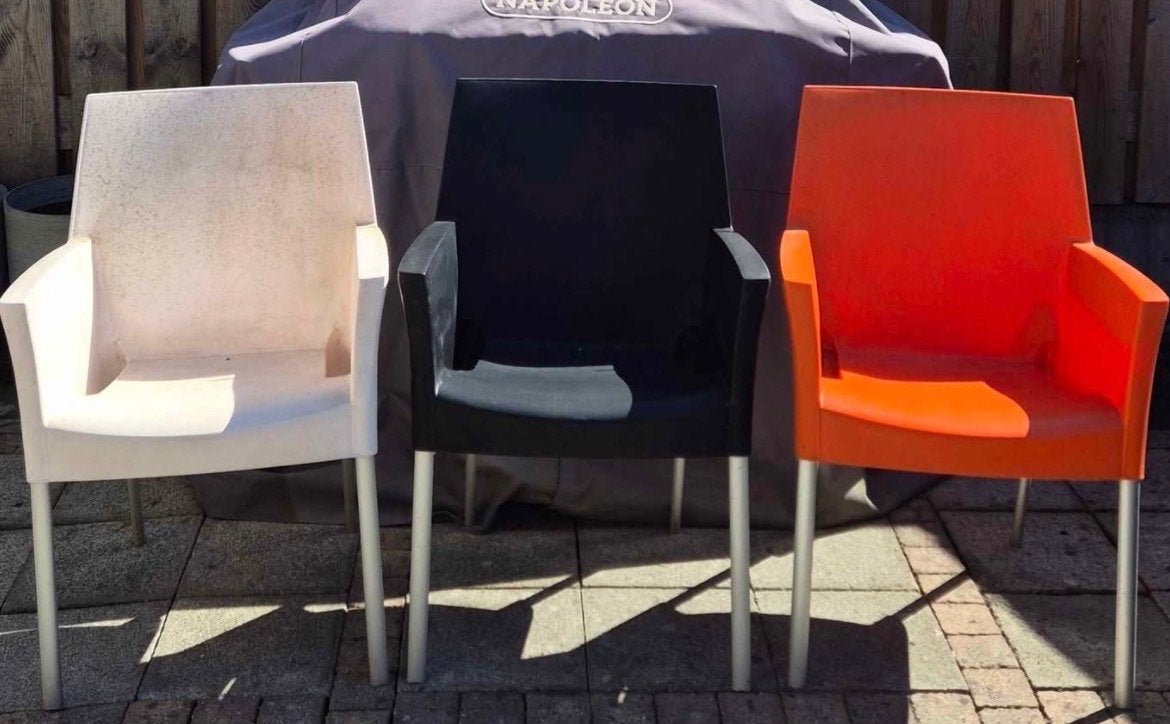 GRATIS! Kunststof tuinstoelen, stapelbaar, Tuin en Terras, Tuinstoelen, Ophalen, Gebruikt, Kunststof, Stapelbaar