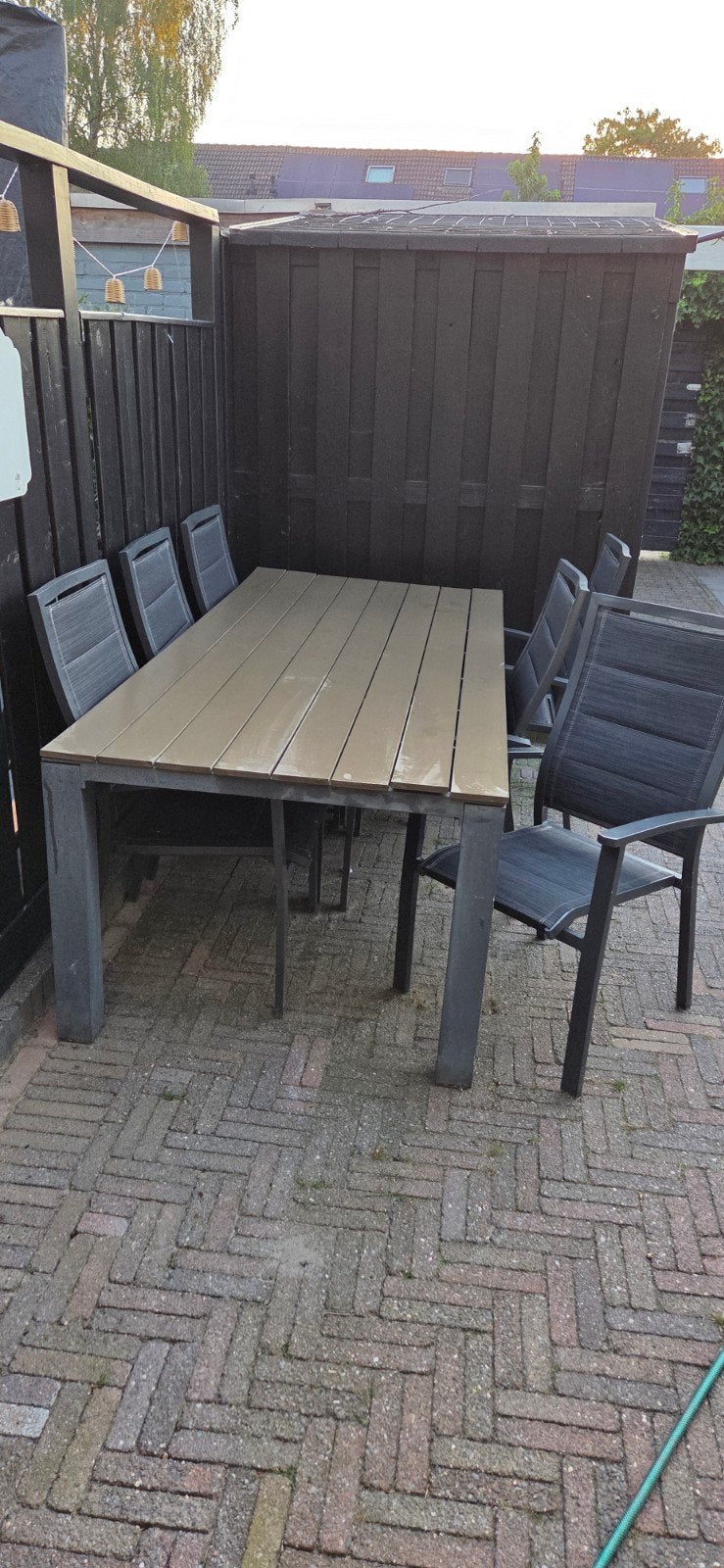 Tuinset met grote tafel en 6 stoelen, Tuin en Terras, Ophalen, Gebruikt, 6 zitplaatsen, Aluminium