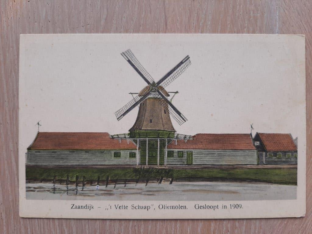 oude kaart Zaandijk Olie molen t Vette Schaap, jr10-20?, Ophalen of Verzenden, Voor 1920, Ongelopen, Noord-Holland