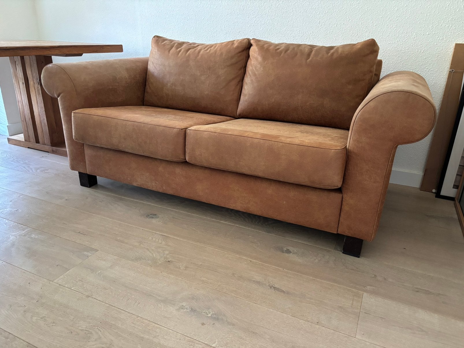 2 persoons leren bankje, kleur cognac, Huis en Inrichting, Banken | Bankstellen, Ophalen, Gebruikt, 150 tot 200 cm, Tweepersoons