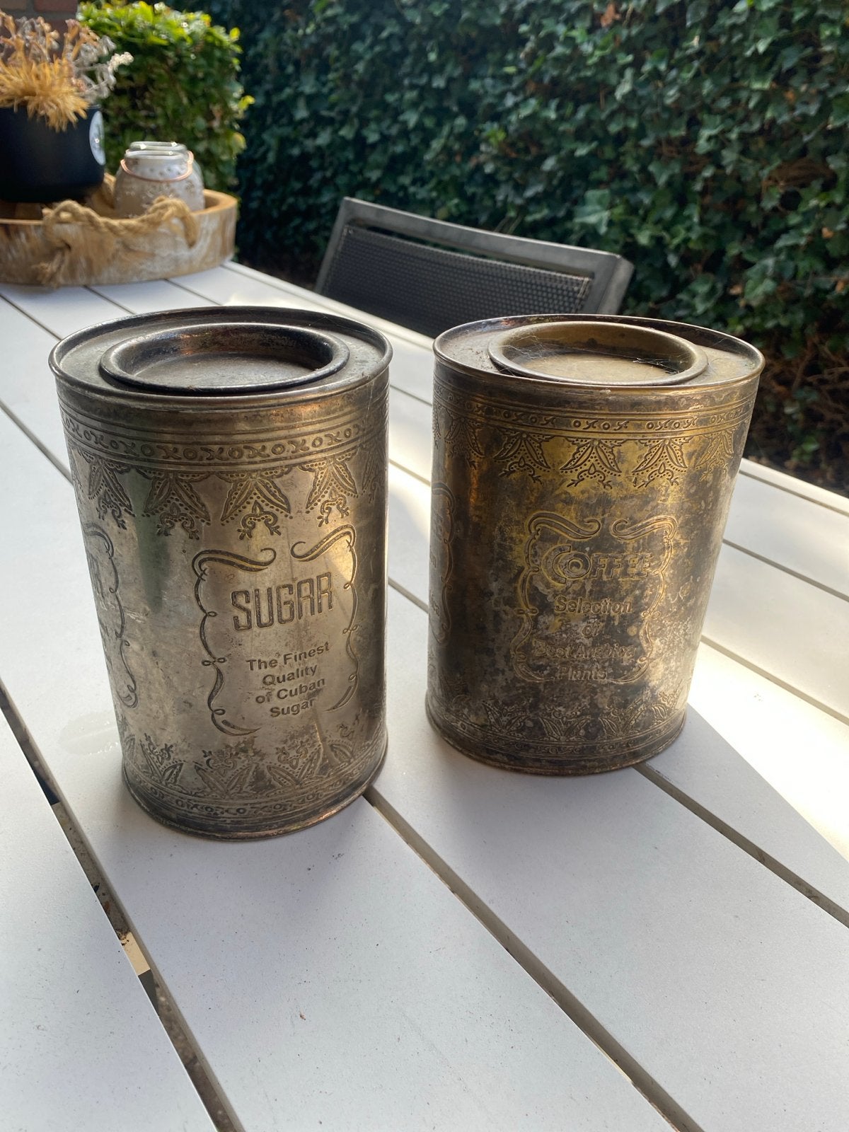 Vintage blikken voor koffie en suiker, Ophalen of Verzenden