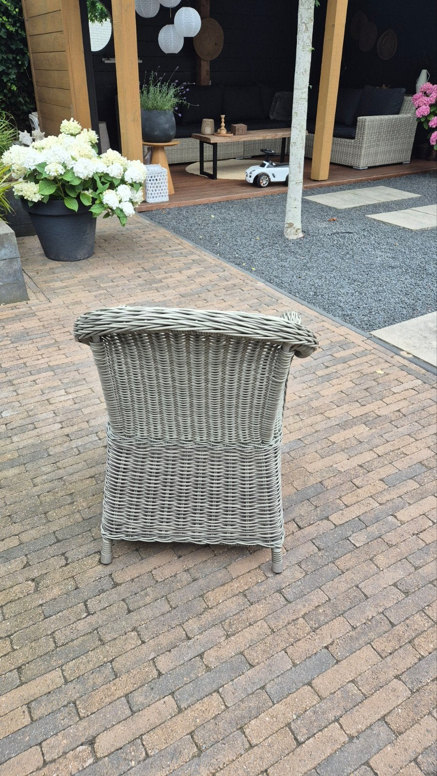 Twee Wicker Tuinstoelen - Grijs, Ophalen, Zo goed als nieuw, Wicker