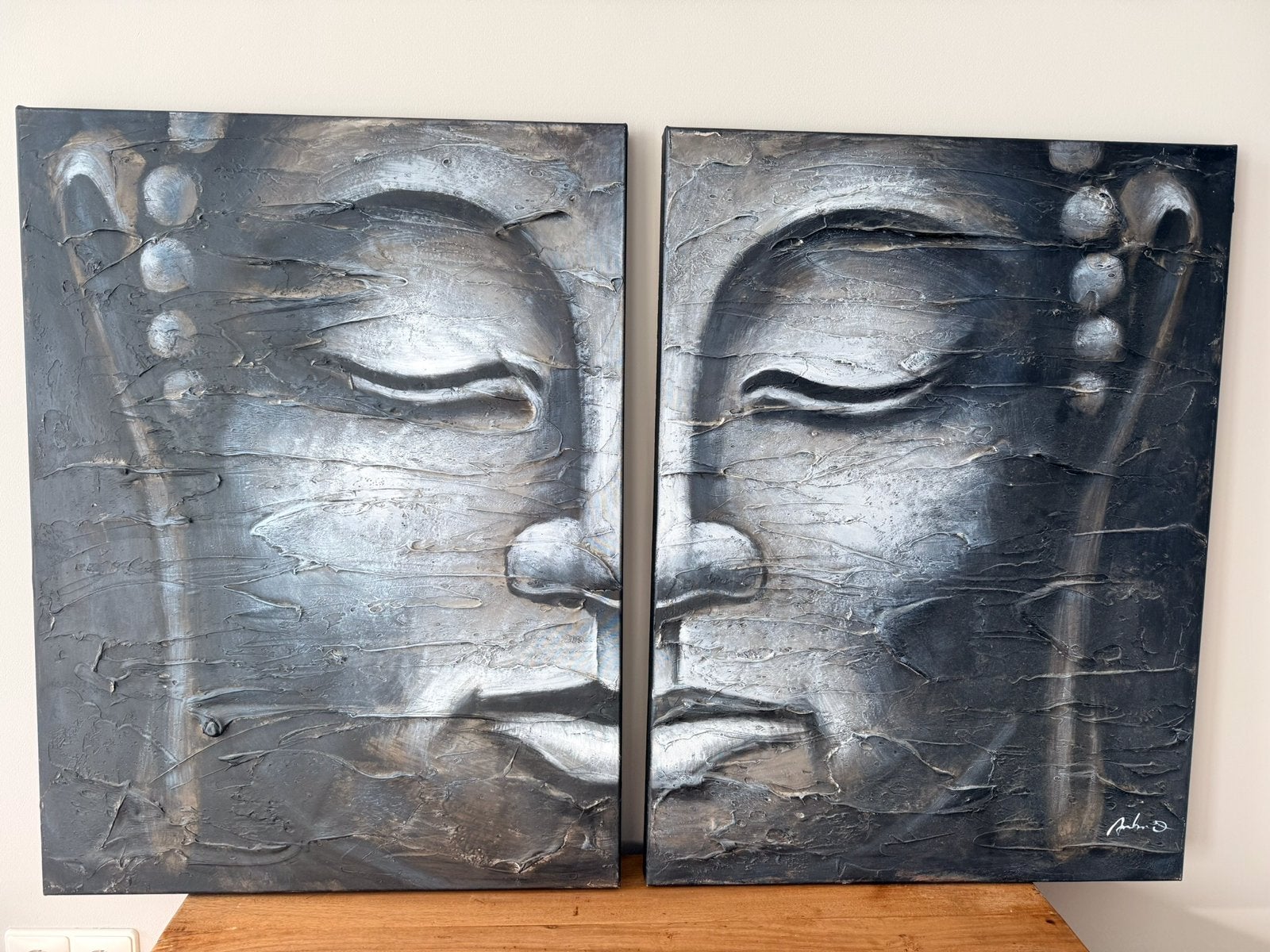 T.k. 2-luik schilderij Boeddha, Ophalen, Met reliëf, Gebruikt, 80 cm
