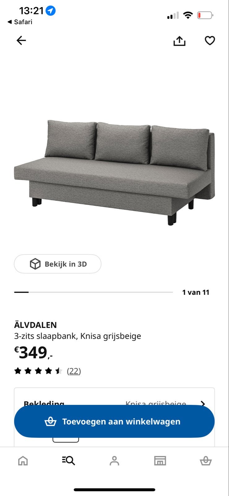 IKEA ÄLVDALEN 3-zits slaapbank, Knisa grijsbeige, Ophalen of Verzenden, Zo goed als nieuw, Tweepersoons, Grijs