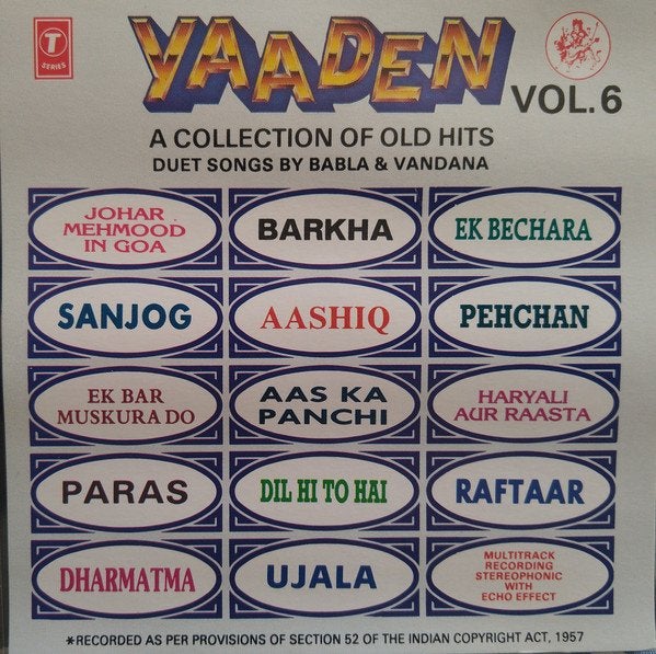 Yaaden Vol. 6 Bollywood Cd - Babla & Vandana, Cd's en Dvd's, Ophalen of Verzenden, Gebruikt