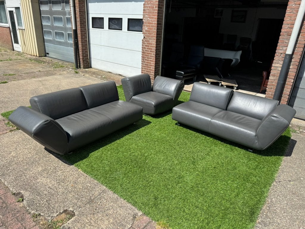Leolux Rising Dunes Hoekbank grijs design bankstel, 250 tot 300 cm, Leolux, Hout, Geen