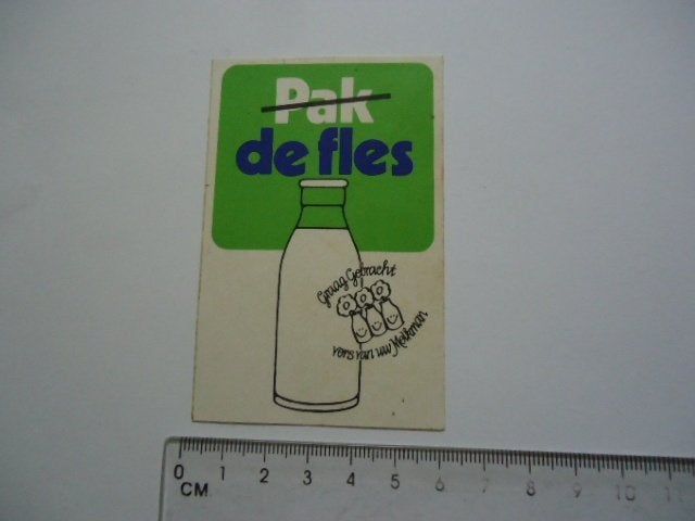 sticker oud FLES MELK pak melkman retro vintage, Verzenden, Zo goed als nieuw, Bedrijf of Vereniging