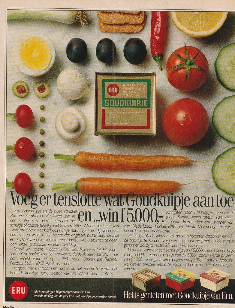 Retro reclame 1984 Eru zuivel smeerkaas win nu f5000, Verzenden, Overige typen