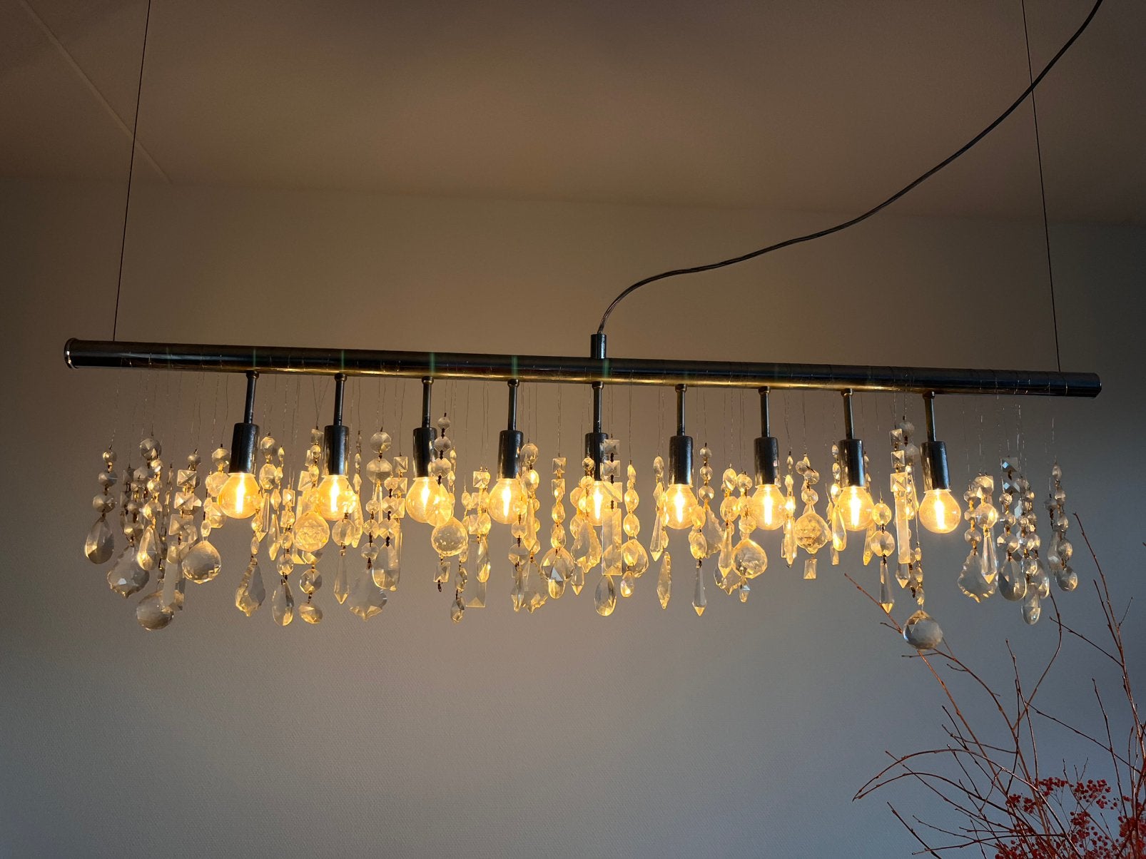 Hanglamp van chroom met diamanten van glas, Ophalen, Gebruikt, Glas