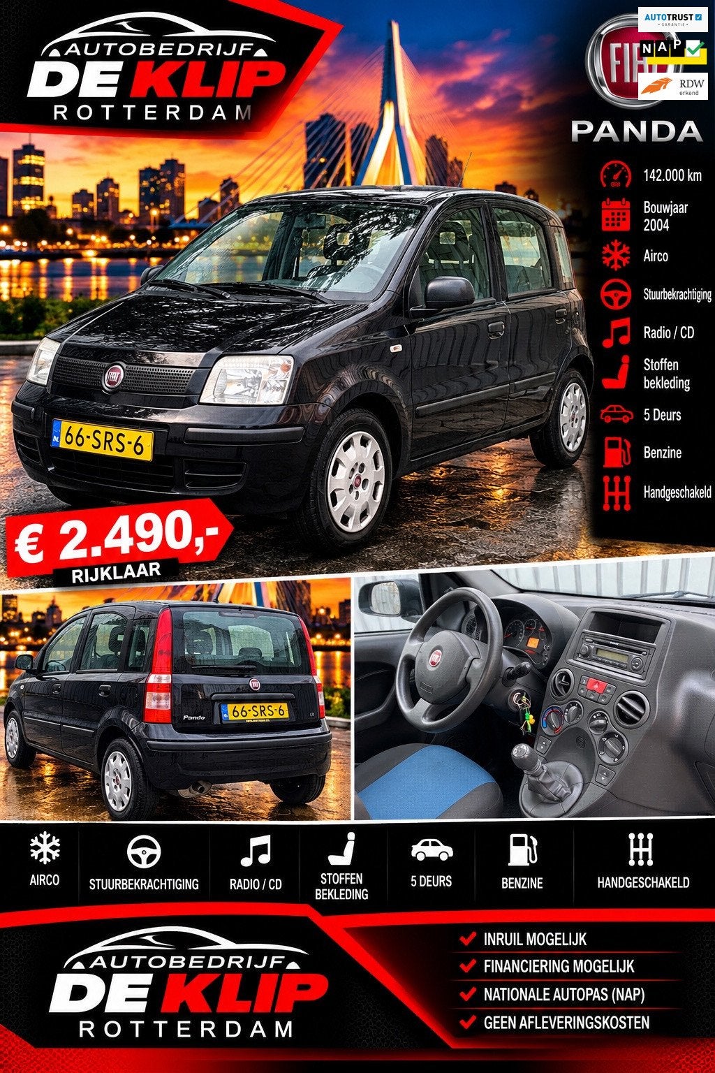 Fiat Panda 1.2 Active|142000KM|, Stof, Gebruikt, 1242 cc, Origineel Nederlands