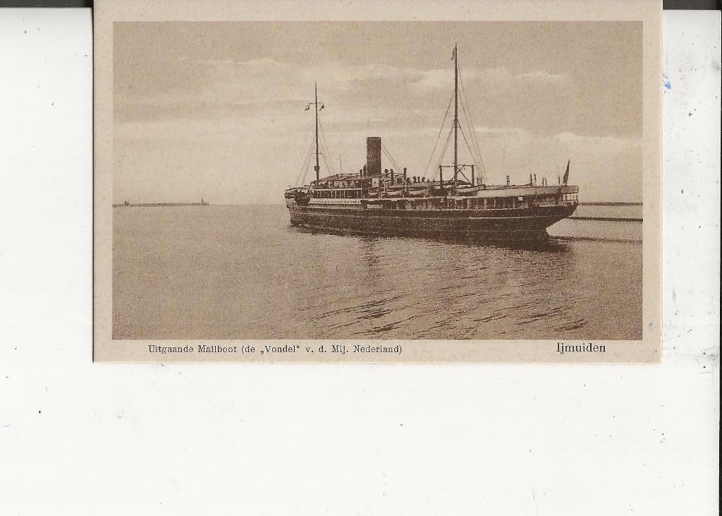 Ijmuiden Uitgaande mailboot De Vondel Maatsch.Nederland, Ophalen of Verzenden, 1920 tot 1940, Ongelopen, Noord-Holland