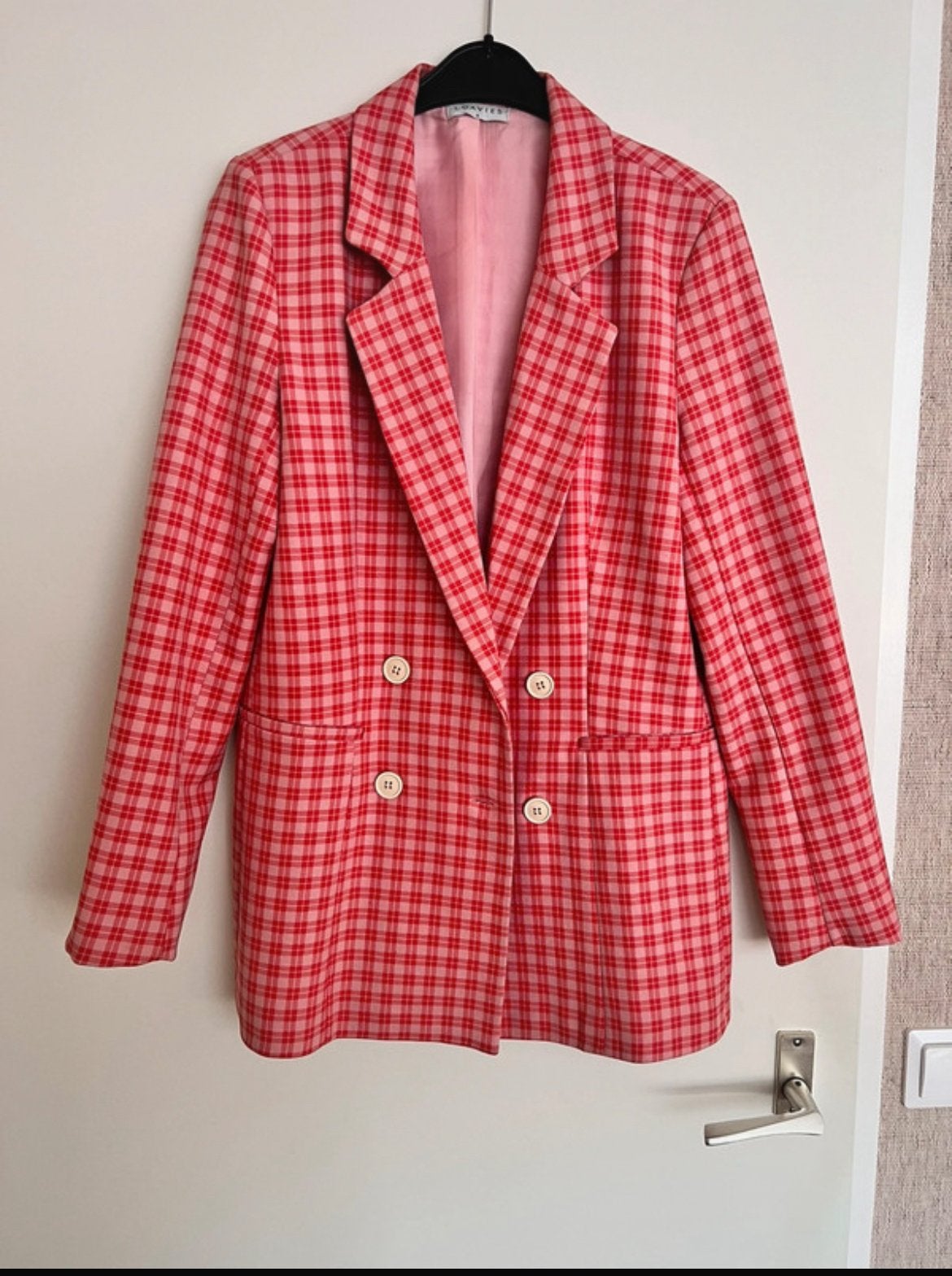 Ruit blazer geruit koraal roze loavies, Ophalen of Verzenden, Zo goed als nieuw, Jasje, Roze