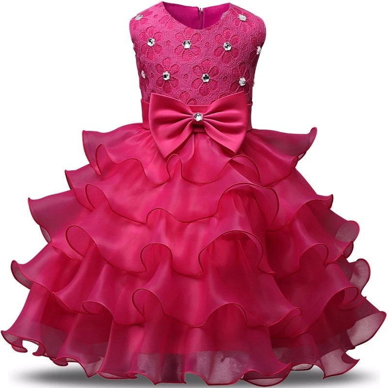 Donker roze meisjes bloemen glitter jurk prinsessenjurk, Verzenden, Nieuw, 110 t/m 116, Meisje