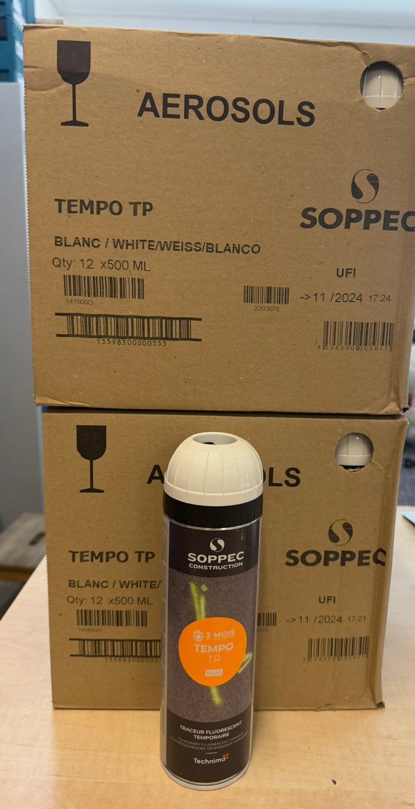 Spuitbus witte, tijdelijke verf - partij (Soppec Tempo TP), Ophalen, Nieuw, Wit