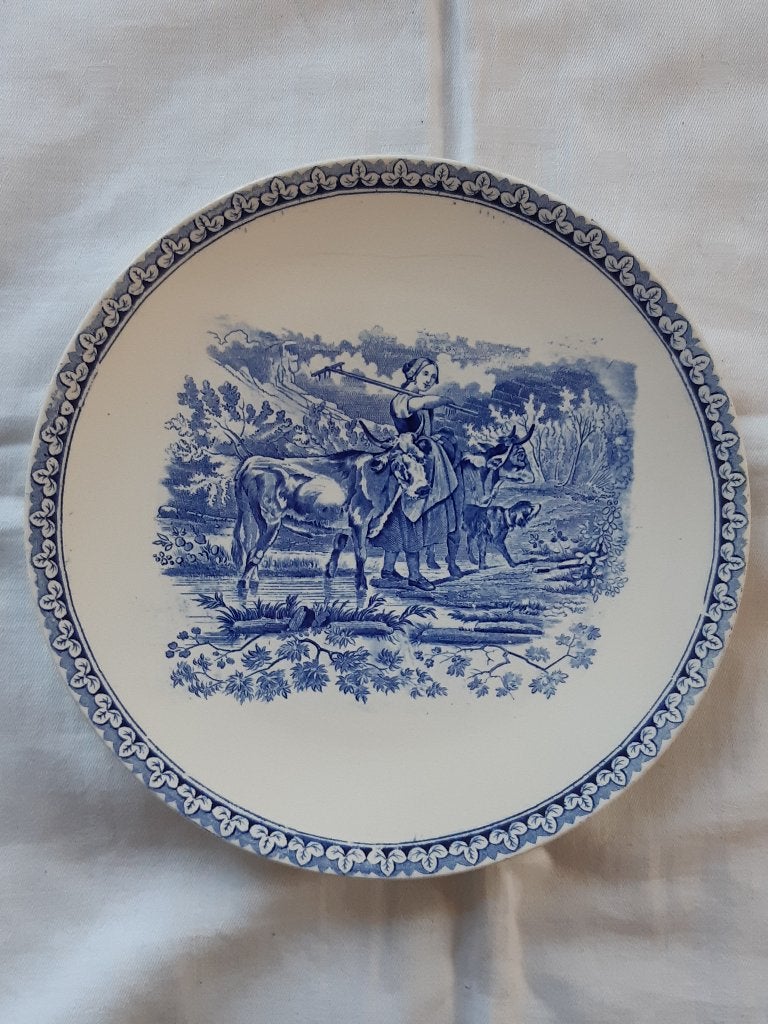 Utzschneider delftsblauw wandbord boerenleven koeien, 1950, Ophalen of Verzenden