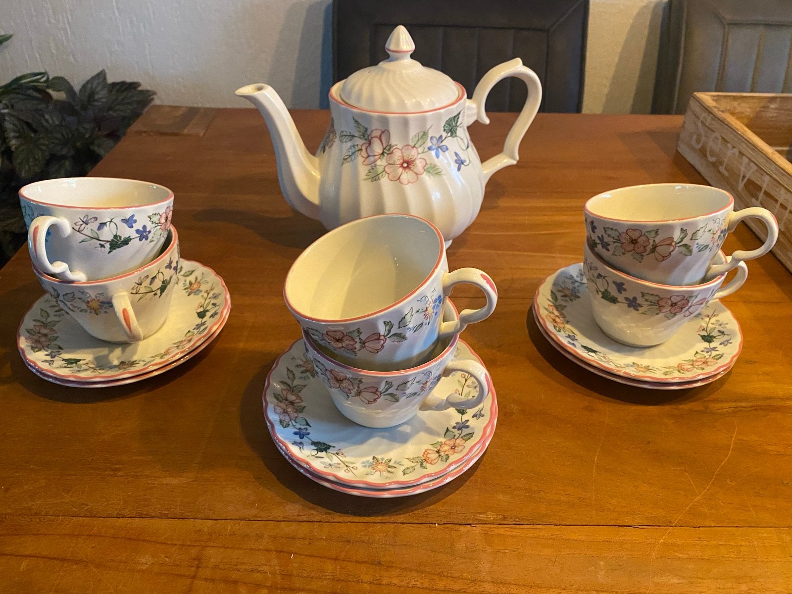 Wood & Sons Spring Fields theeservies - 6 kop en schotels, Overige merken, Keramiek, Vintage, Ophalen of Verzenden