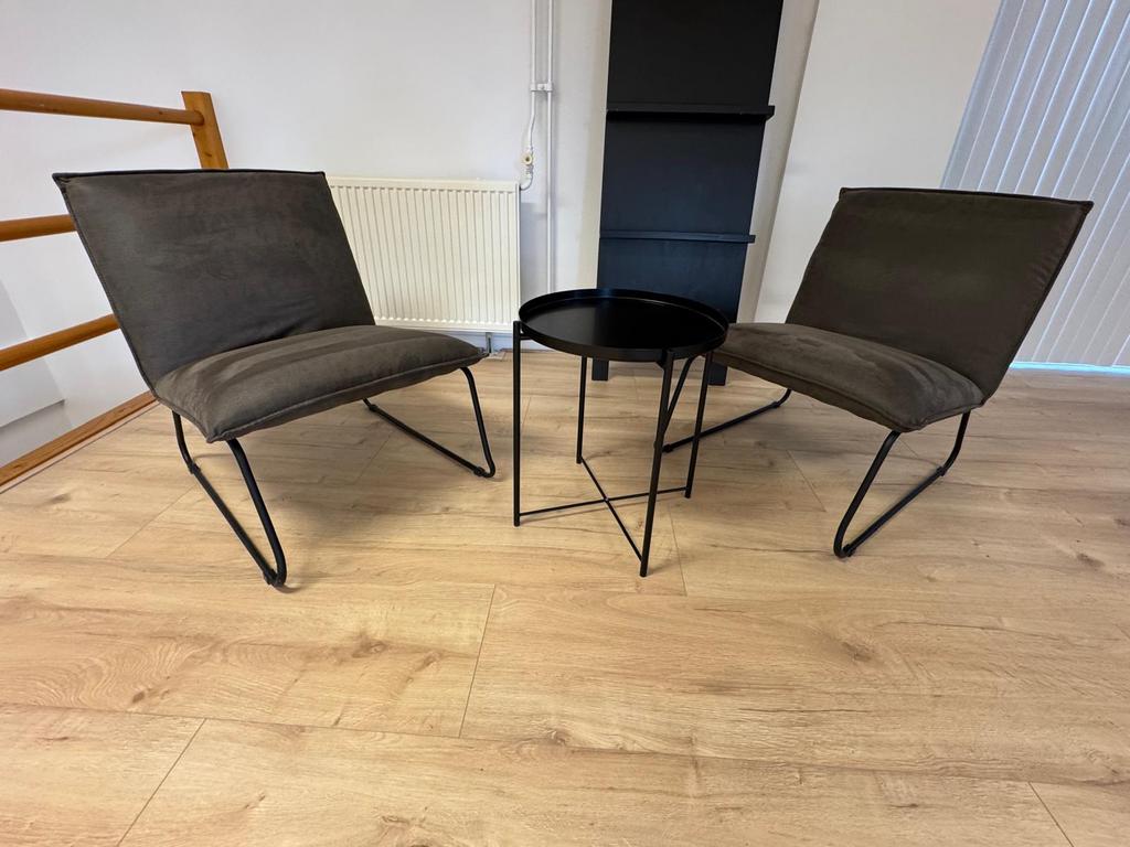 2 x Fauteuil Cooper Leen Bakker Leatherlook Grijs, Ophalen, Twee, Zo goed als nieuw, Stof