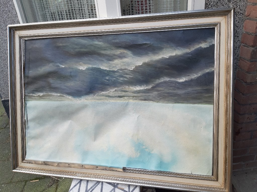 Schilderijlijst, klassieke lijst, grijs, 104 x 76 cm, Ophalen, Gebruikt, Schilderijlijst, Grijs
