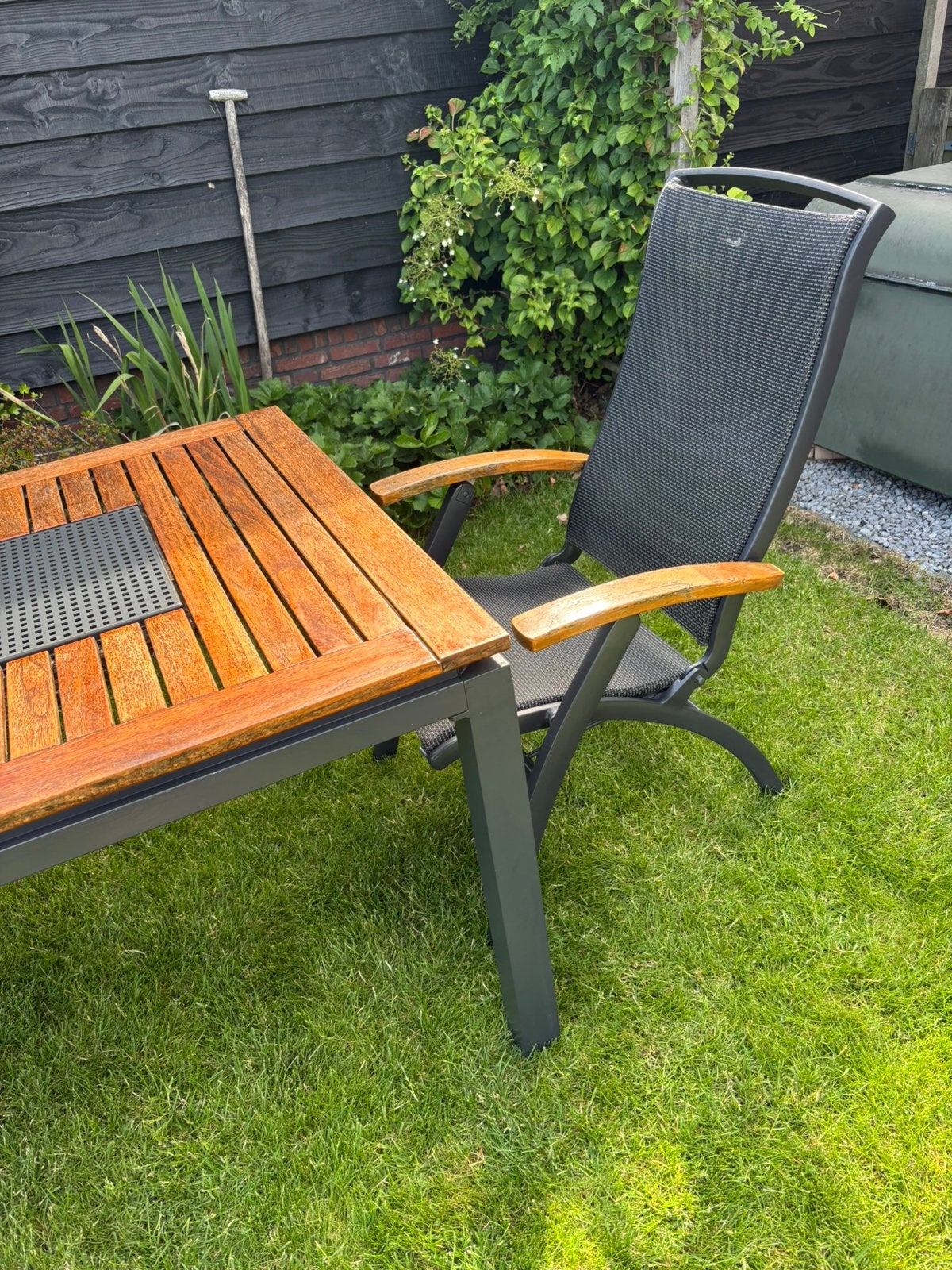 Hartman Da Vinci tuinset 2 persoons + hocker, Gebruikt, Teakhout, Eettafel, Tuinset