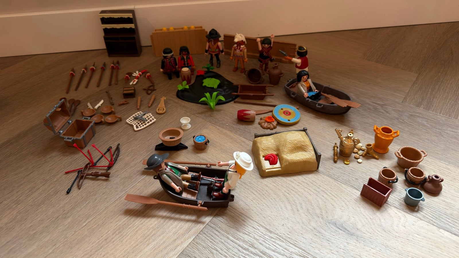 Playmobil Indianen en avonturiers set met boten en accessoir, Ophalen, Gebruikt, Complete set, Historisch