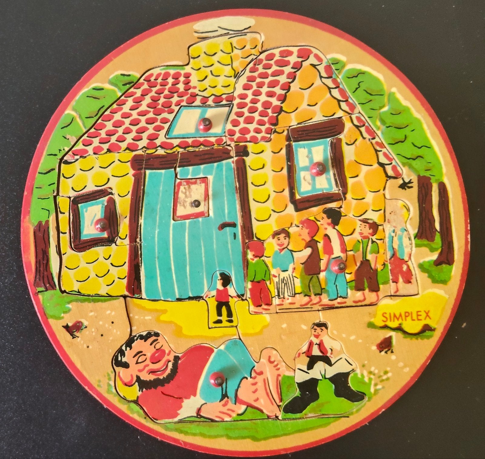 Vintage Simplex Houten Ronde Puzzel Klein Duimpje, Ophalen of Verzenden, Gebruikt