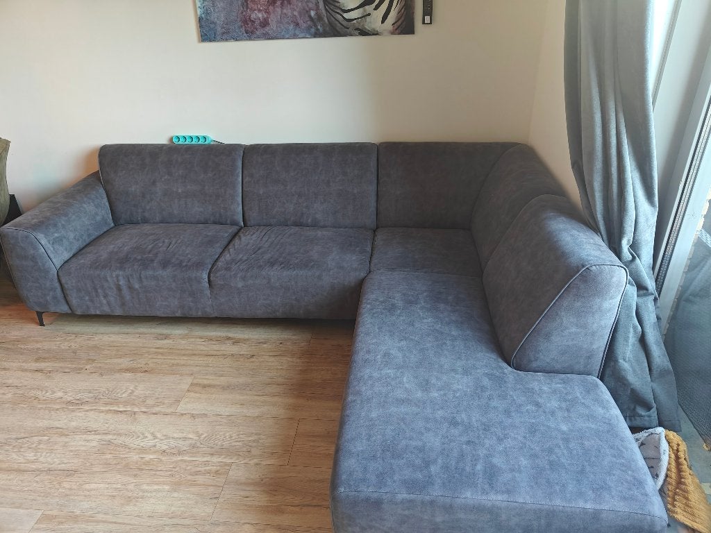 Comfortabele Hoekbank - Grijs Stof, Huis en Inrichting, Ophalen, 250 tot 300 cm, Gebruikt, Hout