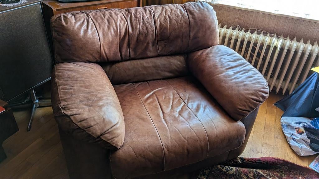 Fijne kwaliteits leren zetel - Zo goed als nieuw, Huis en Inrichting, Fauteuils, Ophalen, Zo goed als nieuw, 75 tot 100 cm, Leer