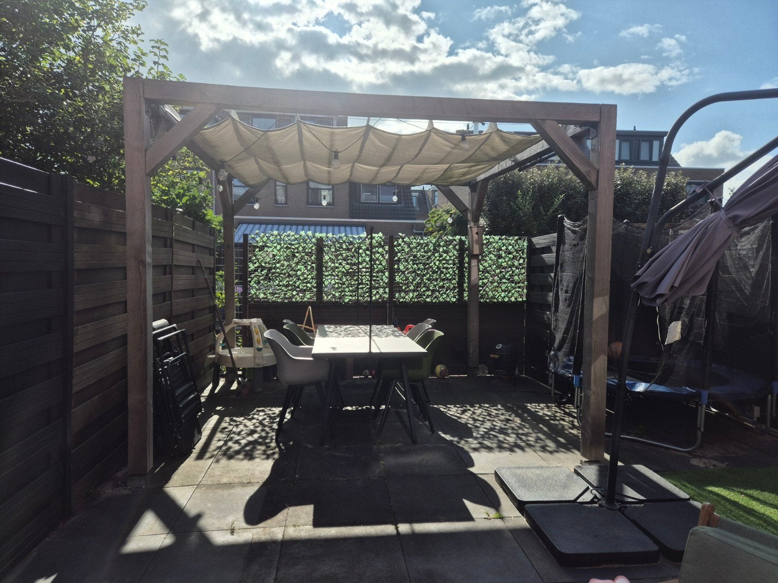Houten pergola met schaduwdoek voor terras, Tuin en Terras, Overkappingen, Ophalen, Gebruikt, Tuinpaviljoen