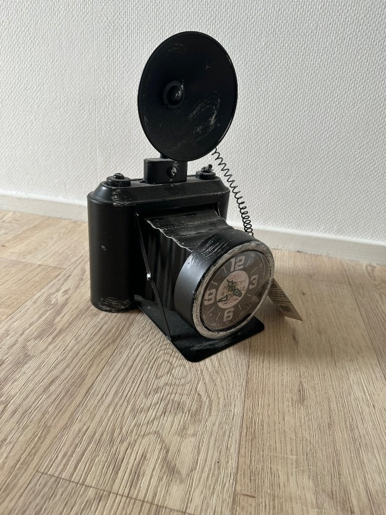 Camera tafel klok op batterijen, Huis en Inrichting, Woonaccessoires | Overige, Vintage, Zwart, Nieuw, Ophalen of Verzenden